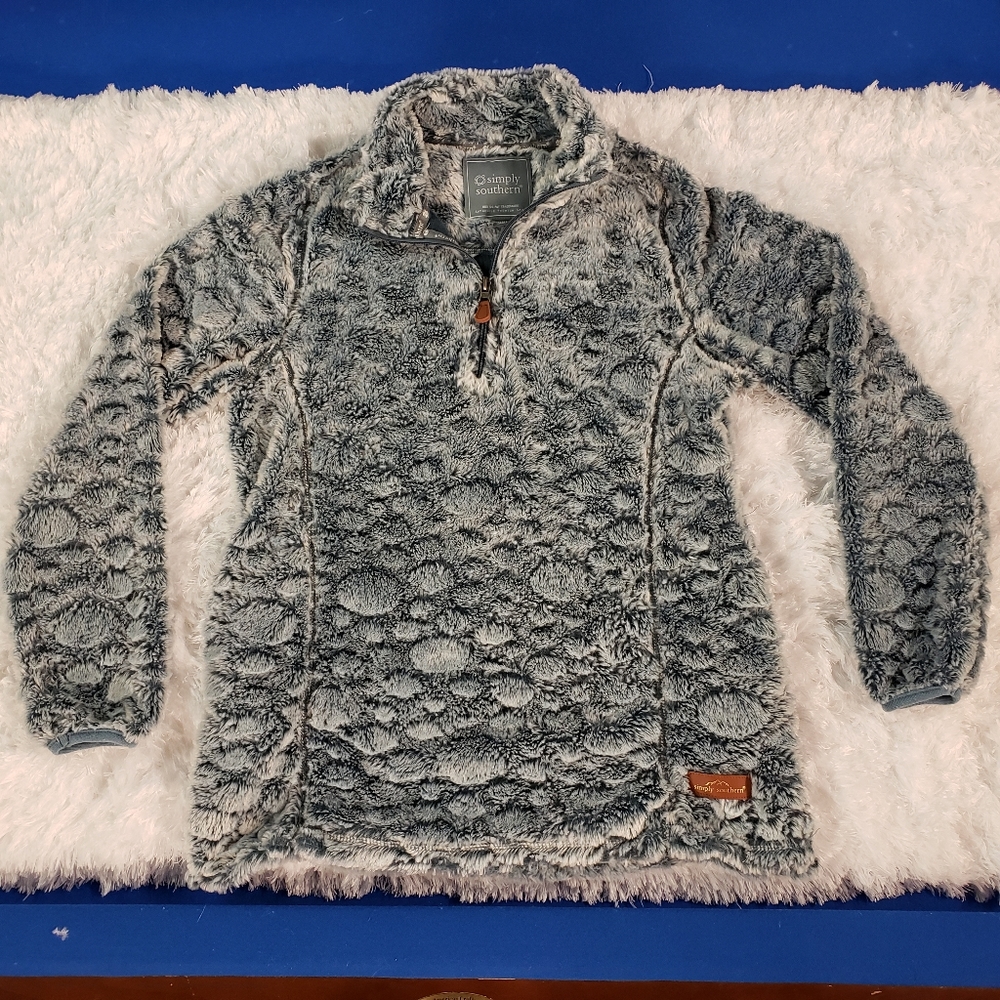 Simply Southern Sherpa Quarter-zip Pullover Small Gray Sweater